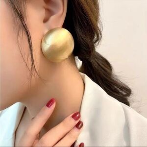 Big gold dome earrings stud large , huge, round gold earrings , chunky gold